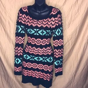 Vibrant Tribal Print Sweater Mini Dress